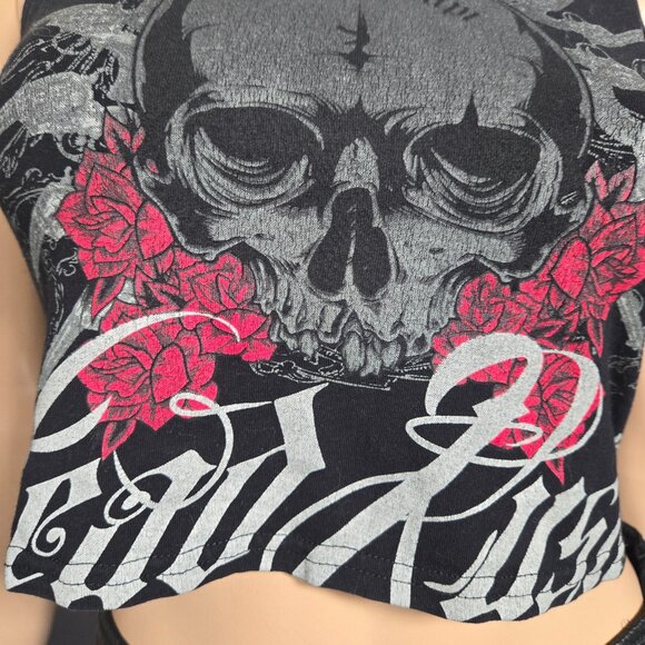 Y2K Headrush Cropped Graphic Skull Tank Top Size S Grunge Gothic Emo Rocker - Picture 3 of 7
